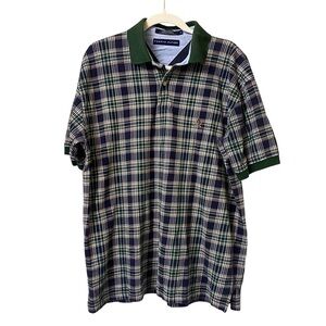 Tommy Hilfiger Vintage Y2K plaid navy green preppy short sleeve polo shirt Large